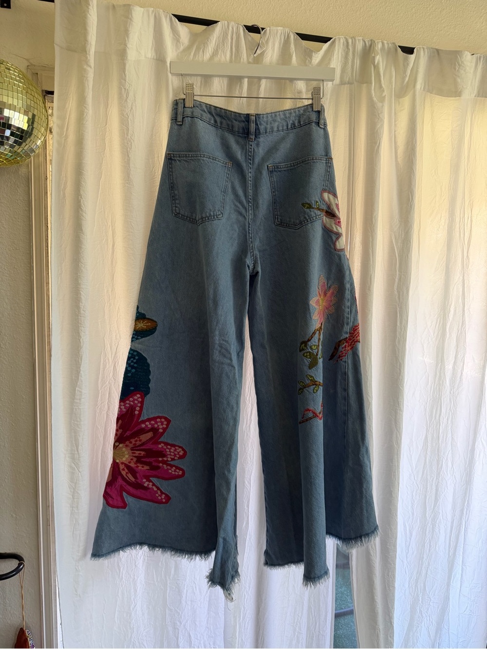 Farm Rio Wide Leg Embroidered Floral Denim Jeans - Picture 6 of 6